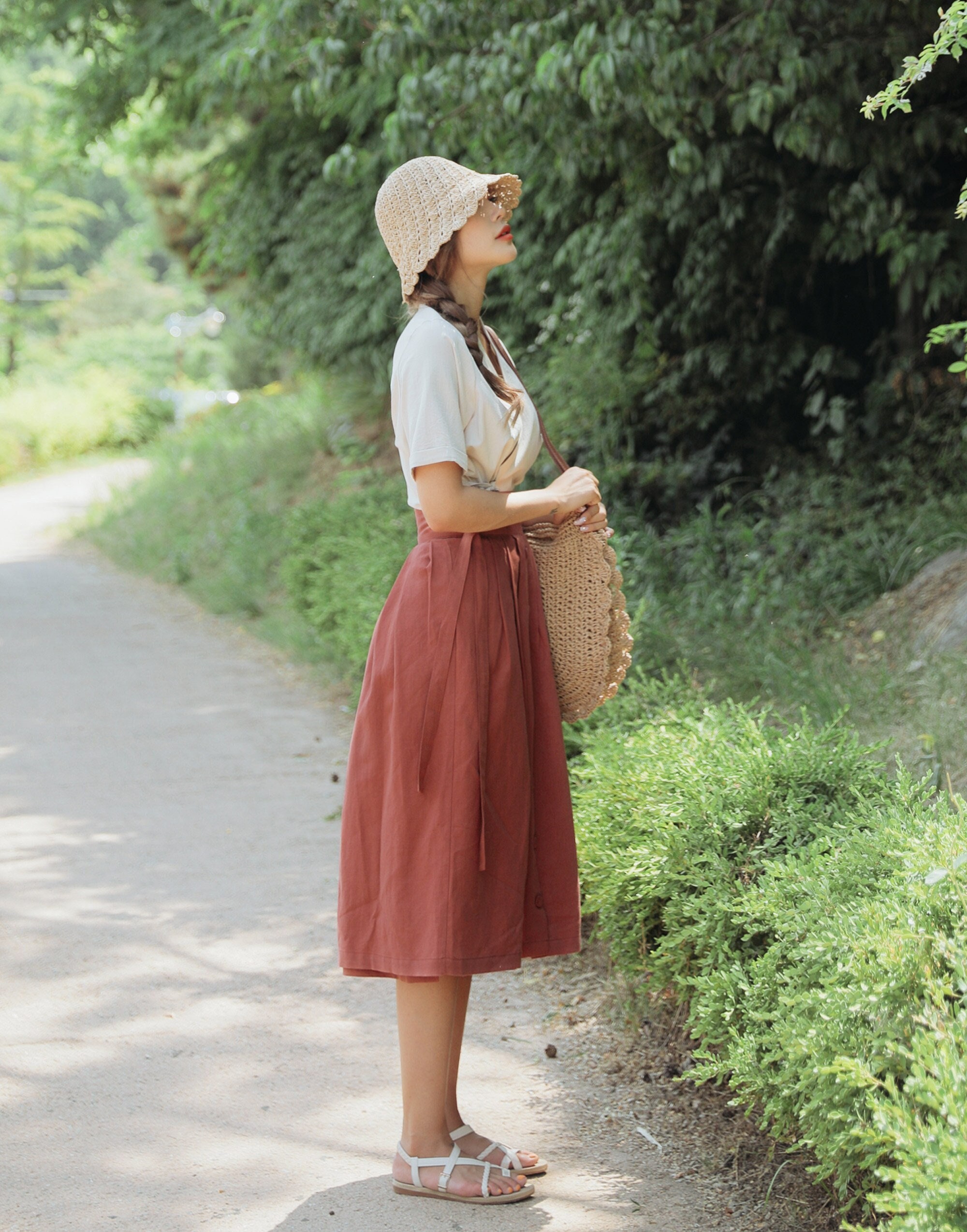 Women's Linen Wrap Skirt Brick Red Midi Skirtkorean - Etsy Canada