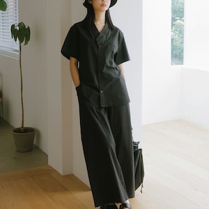 UNISEX Modern Hanbok Shirts Casual Loose Shirt hanbok top jeogori kpop bts shirt TETEROT SALON Buam-dong Vintage Black 부암동 셔츠