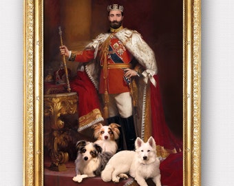 King portrait+1,2,3 pets,Custom portrait,Custom pet portrait,Royal portrait,cat, dog portrait,Digital file or FineArt print, High quality