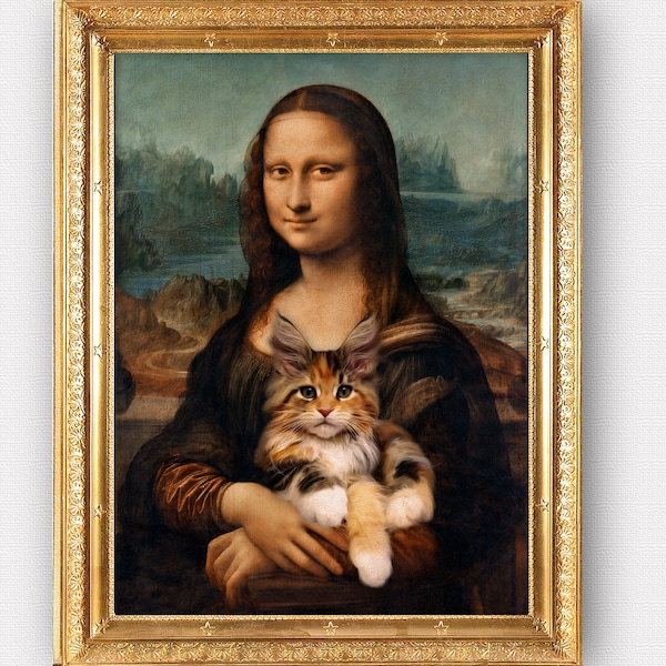 Your pet in the arms of the Mona Lisa,Your pet in a masterpiece,Leonard DaVinci,Vermeer,Boticelli,Fine art paper print or Digital file