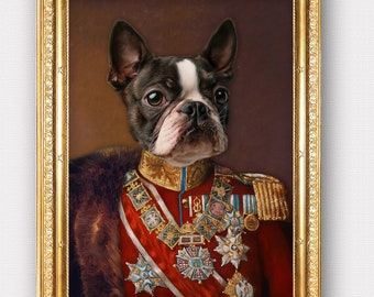 Retrato personalizado de animal de estimação, retrato militar, retrato personalizado de gato, retrato de cachorro, impressão de belas artes ou arquivo digital
