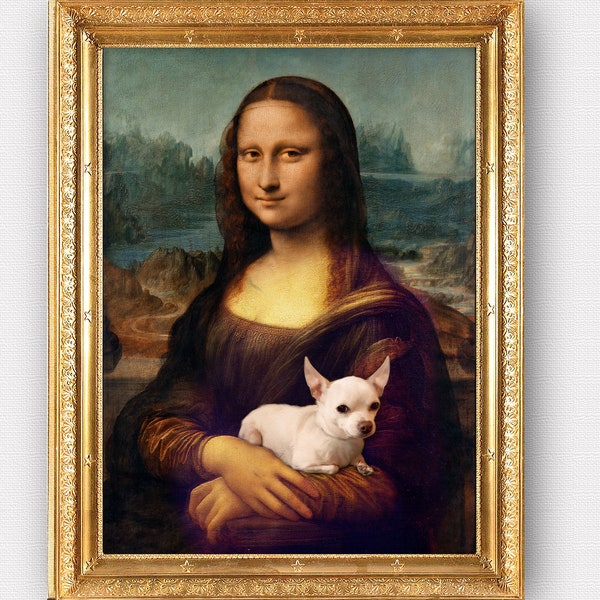 Your pet in the arms of the Mona Lisa,Your pet in a masterpiece,Leonard DaVinci,Vermeer,Boticelli,Fine art paper print or Digital file