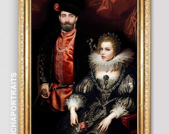 Custom couple portrait,Royal couple,Couple portrait,Personalised portrait,Custom family portrait,Couple gift,Personalized gift,High quality
