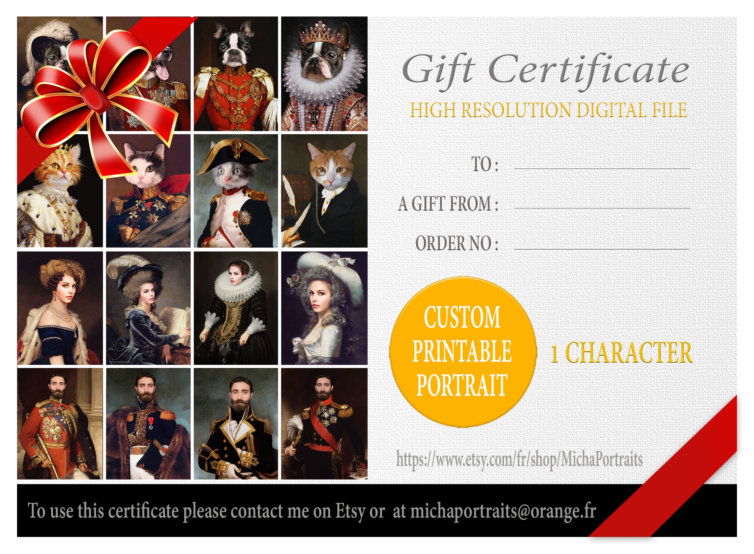 Chèque Cadeau Portrait Personnalisé, Bon Cadeau, Valable Pour Un en Format Numérique A3, Portrait An