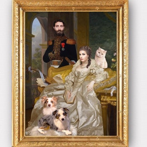 Paarportret + 1,2,3 dieren, gepersonaliseerd portret, paarportret, koninklijk portret, kattenportret, hondenportret, digitaal bestand of kunstprint
