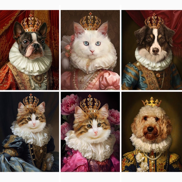 Portrait animal personnalisé,Portrait royal,Portrait chat,Portrait chien,Cadeau personnalisé,Impression Fine Art ou fichier numérique