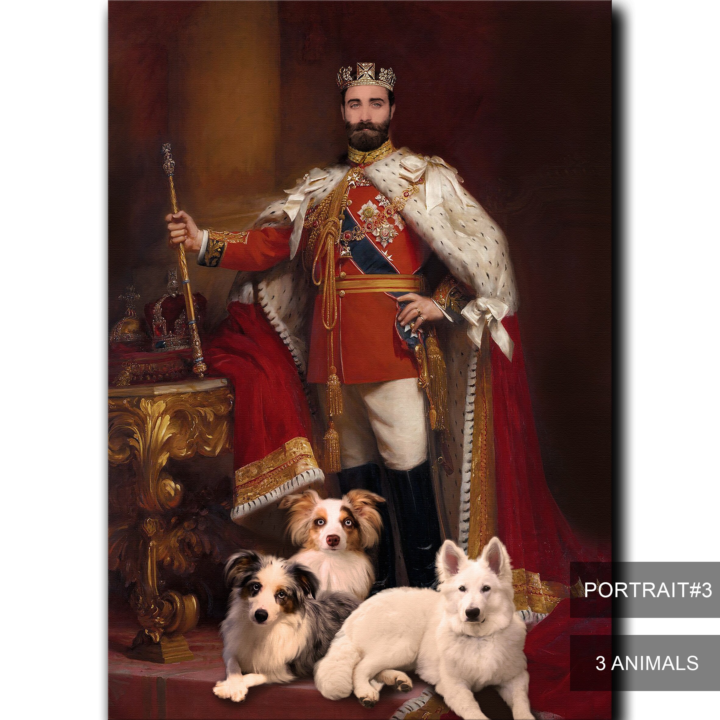 King Portrait+1,2,3 Pets,custom Portrait,custom Pet Portrait,royal ...