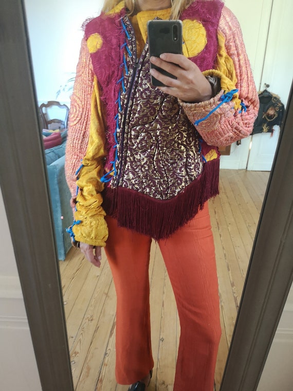 Incredible Vintage rainbow patchwork quilted jacke