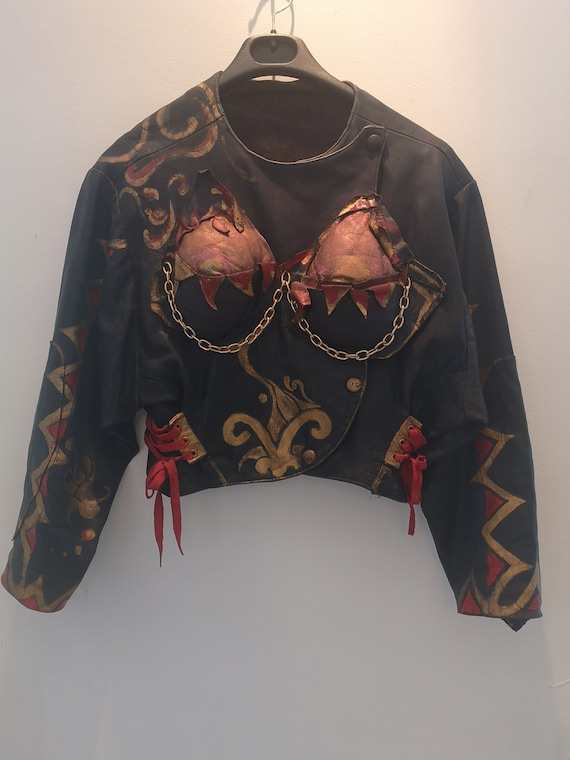 Wow!!! Vintage hand painted leather set / jacket a