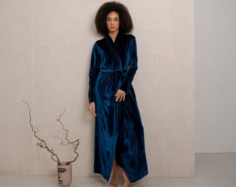 Velvet Long Robe Teal, womens velvet robe, long bridesmaid robe, bridesmaid robe, floor length robe,bridesmaid robes set