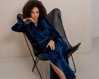 Velvet Maxi Dressing Gown, Romantic Plush Robe for Women, Luxury Gift for Daughter or Valentines Day
