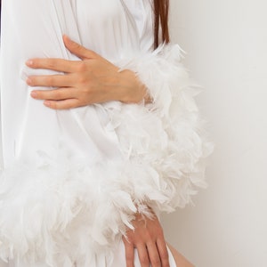 Robe with feathers, Bride robe with feather sleeves, boudoir robe Feather robe, Wedding robe, White boudoir robe, Kimono feather robe image 2