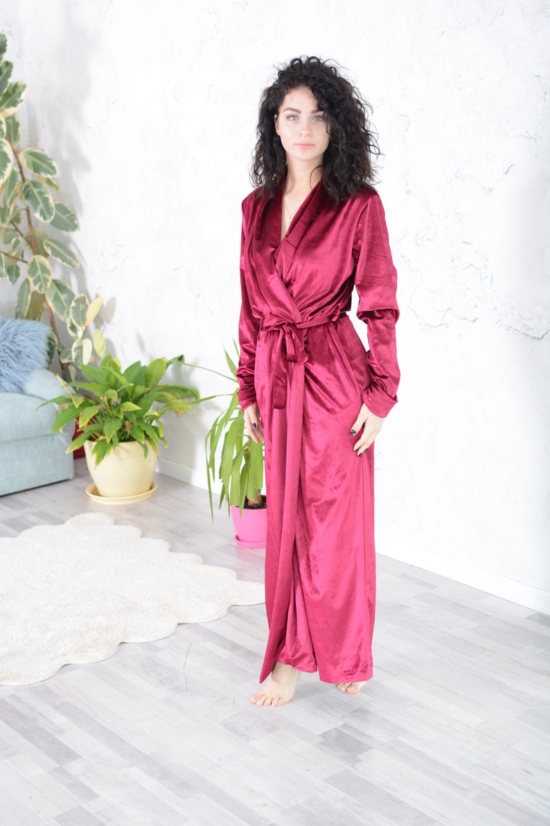 Velvet Long Robe Teal, womens velvet robe, long bridesmaid robe, bridesmaid robe, floor length robe,bridesmaid robes set Claret