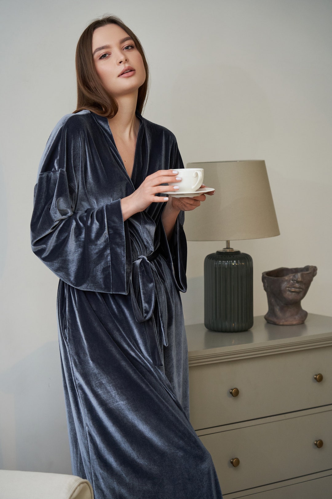 Velvet Wedding Robe for Bride, Long Womens Dressing Gown With Soft Feel ...