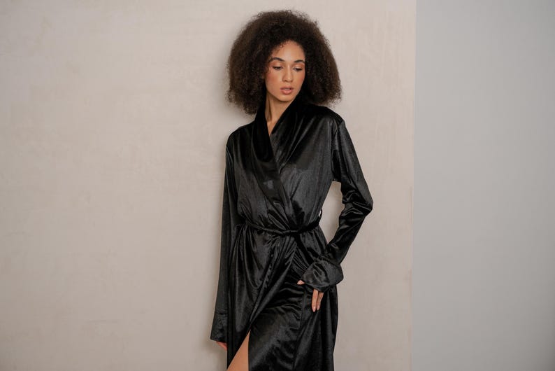 Bodenlange Robe, Samt-Robe, lange Robe für Braut, Braut-Robe, Brautparty-Robe Bild 12