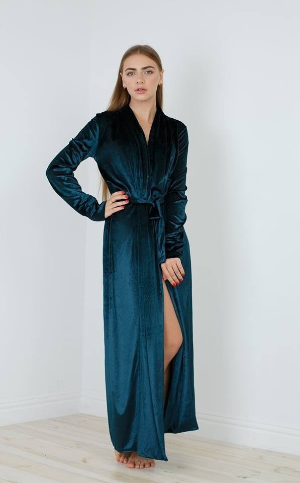 Velvet Velour Long Robe green Bridal long robe Etsy