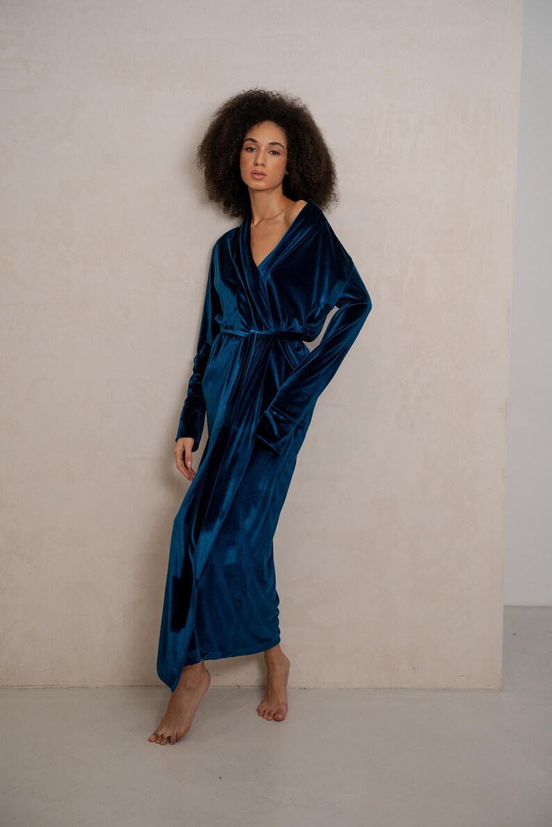 Bodenlange Robe, Samt-Robe, lange Robe für Braut, Braut-Robe, Brautparty-Robe Bild 13