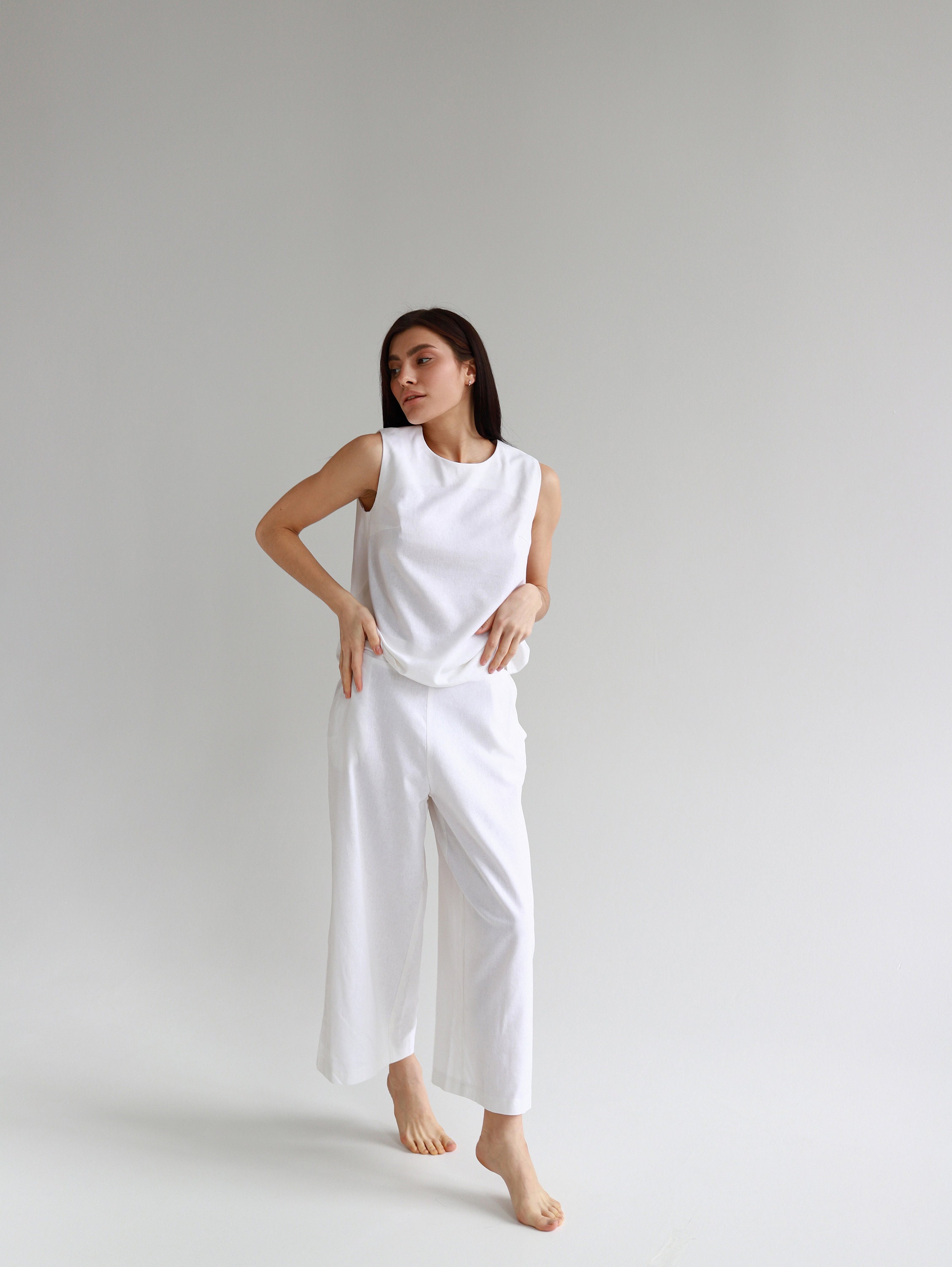 Organic Linen Pajamas Woman Linen Culottes Linen Tank | Etsy Canada
