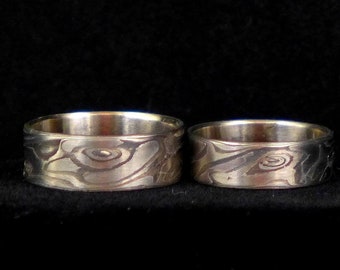 Mokume Gane Wedding Rings Palladium, Silver and White Gold