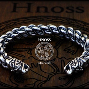 Viking Big Silver Braided Bracelet with Fenrir Wolf Heads (Gotland, Burg) - I