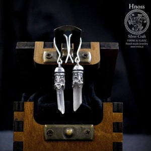 Slavic God Svantevit Silver Earrings with Mountain Crystal