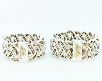 Silver & Gold wedding rings with Runes