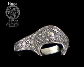 Lunula Half Moon Silver Ring with Slavic Ornaments
