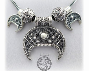 III Lunula Silver Necklace with Slavic Ornaments