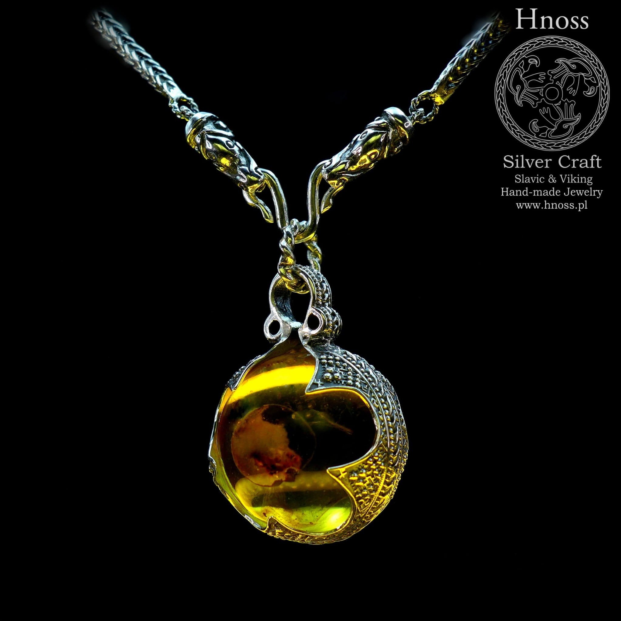 Viking Amulet Necklace - Baltic Amber Ball with Silver Cover by Hnoss Silver Craft (2)