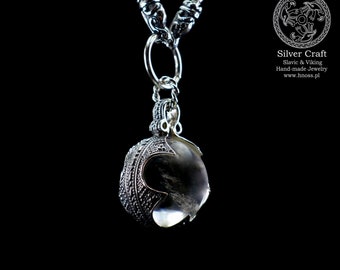 Collar con amuleto vikingo - Bola de cristal de montaña con cubierta de plata (2) 22/23 mm