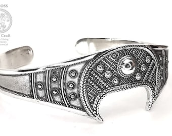 Amulet Lunula Silver Bracelet with Slavic Ornaments