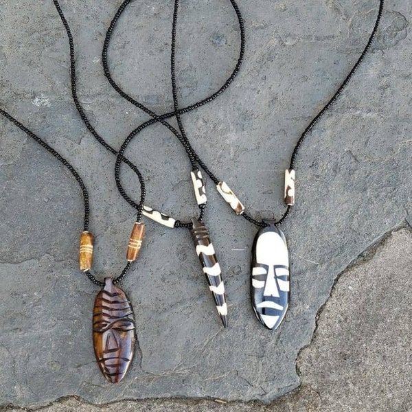 African Mask Necklace set of 3, Men's gift, Afrocentric, unisex, Ethnic necklace, Men's tribal necklace. African Pendant Necklace