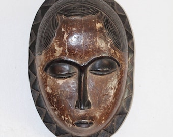 Handcarved Baule Mask: African Tribal Wall Art