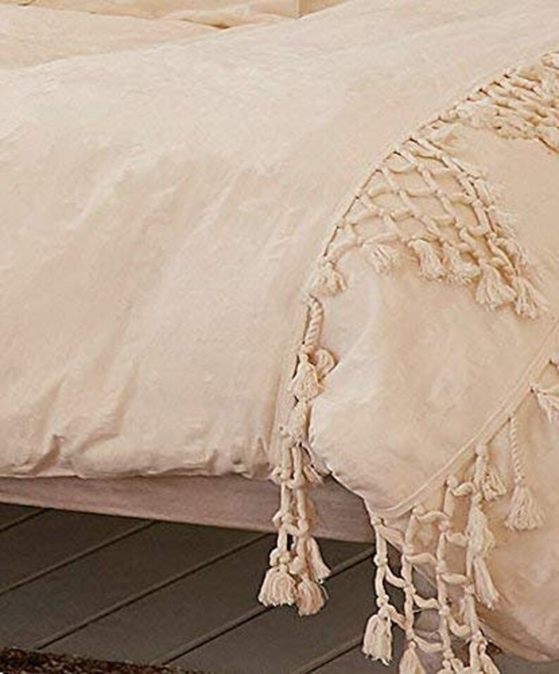 Plain Ivory Tufted Tassels Duvet Cover Boho Bedding Cotton Etsy
