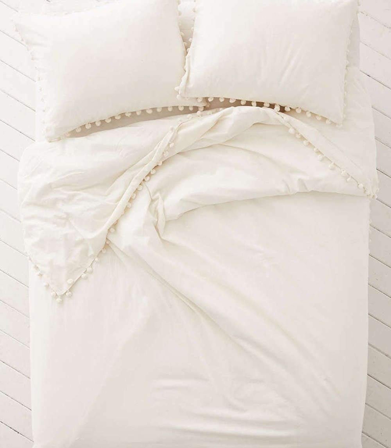 Cotton White PomPom Duvet Cover Boho Bedding 100 Cotton Etsy