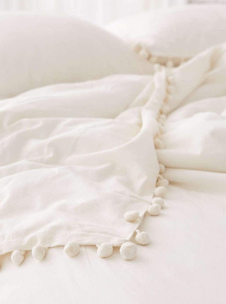 Cotton White PomPom Duvet Cover Boho Bedding 100 Cotton Etsy