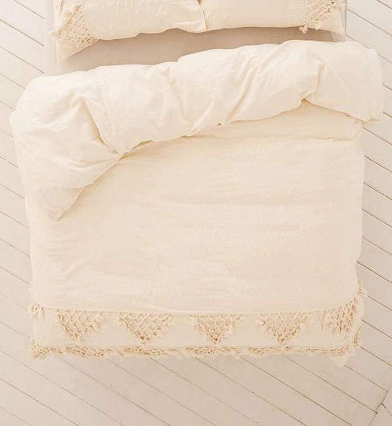 Plain Ivory Tufted Tassels Duvet Cover Boho Bedding Cotton Etsy