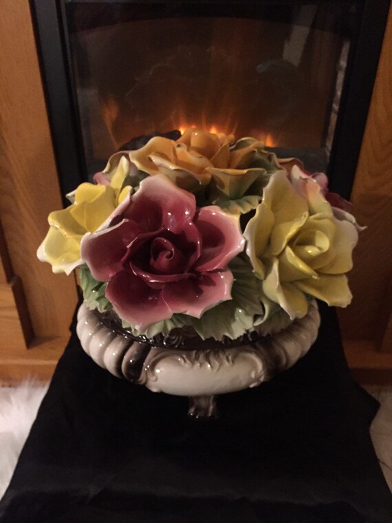 Capodimonte Floral Italian Centerpiece Flowers Vase 11 Inches Etsy