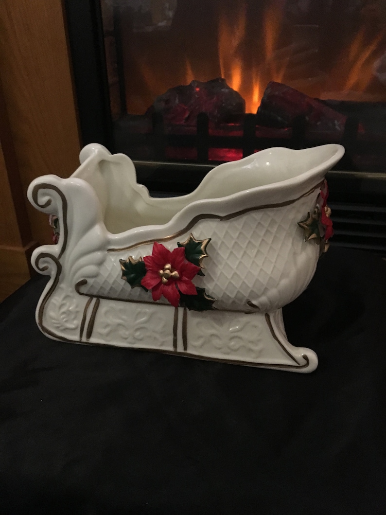 Ivory With Gold Porcelain Sleigh Candy Dish