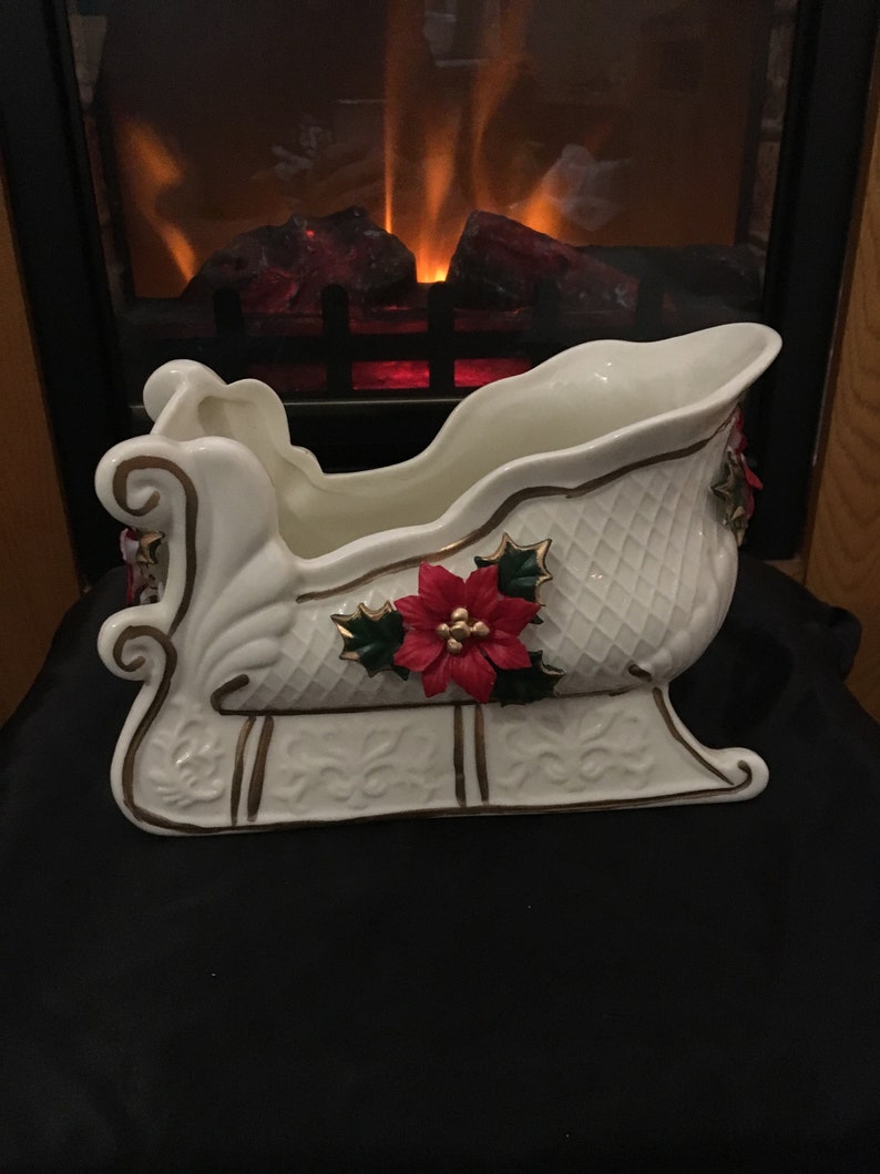 Ivory With Gold Porcelain Sleigh Candy Dish