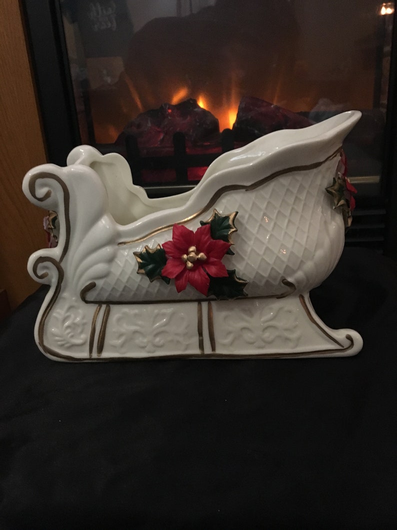 Ivory With Gold Porcelain Sleigh Candy Dish