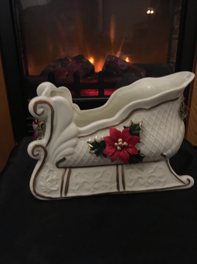 Ivory With Gold Porcelain Sleigh Candy Dish