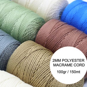 2mm Polyester Makramee Schnur | Häkelsäckchen aus Kordel 150mt | Polyester-Garn