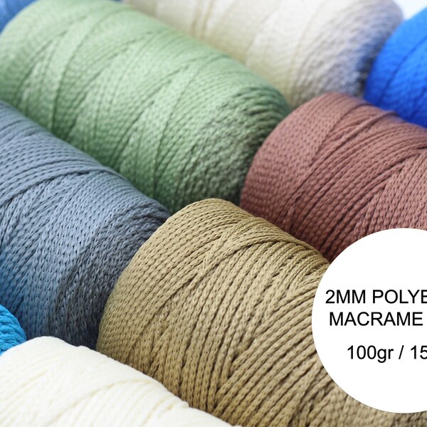 Cordon en polyester macramé 2 mm | Corde au crochet pour sac 150 mt / 164yd | Fils de polyester