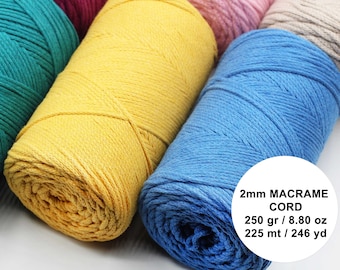 Macrame Cord 2mm | Macrame Bag | 225mt Cotton Yarn for Crochet