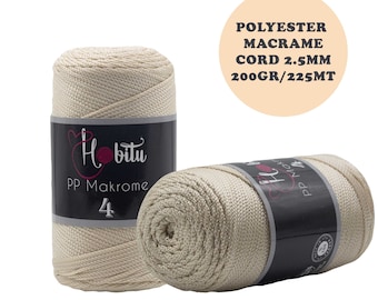 2.5mm Polyester Macrame Cord | 200gr/225mt | Glossy Yarn | Macrame Bag, Purse