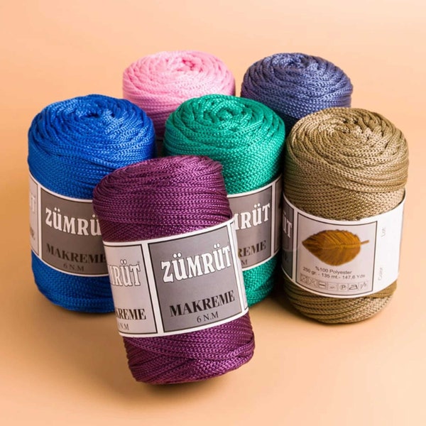 3-4mm polyester macrame cord, 250gr/135mt, pp cord, bag yarn, basket cord, crochet macrame cord, polyester cord