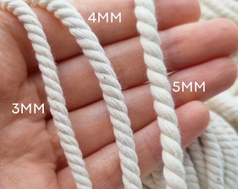 Natural Cotton Macrame Cord: 3mm, 4mm, 5mm Triple Strand