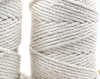 Natural White Recycled Cotton Macrame Cord, 6mm/8mm, 10 Yards