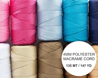 4mm Polyester Macrame Cord, Soft Crochet Rope
